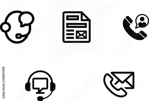 Flat communication icons set with headphones