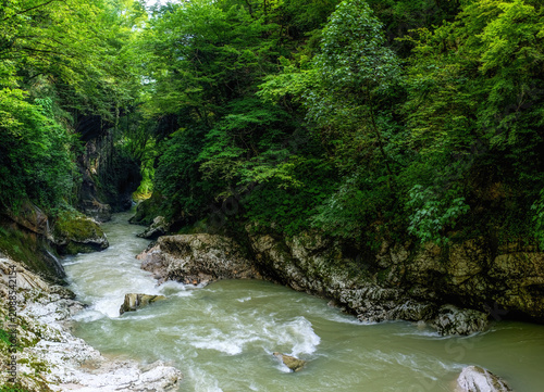Martvili Canyon in Western Georgia. Green water. River.