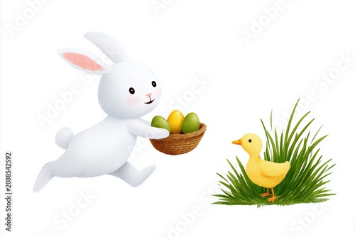 Playful Bunny and Duckling Easter Scene