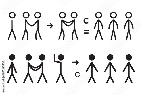 Konstfotografi Set of simple people icons representing friendship and separation illustration