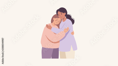 Two women embracing with warmth and comfort, a symbol of friendship and support