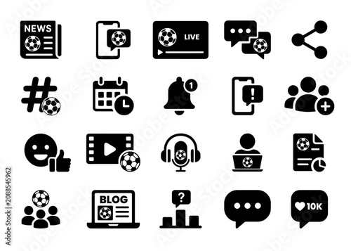 Quadro su tela Football match events and social media engagement premium icon set