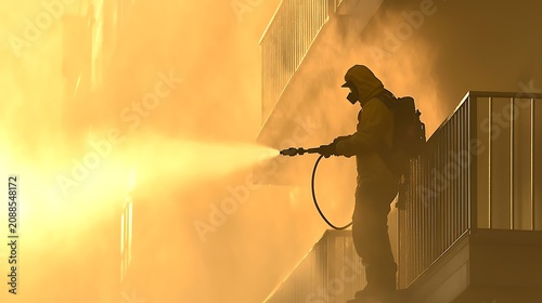 Naklejka Firefighter battling blaze