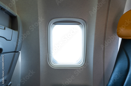 Bild auf Leinwand Airplane window template inside view, airliner porthole, isolated aircraft windo