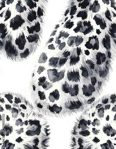 Seamless Monochrome Leopard Fur Pattern Repeating on White Background