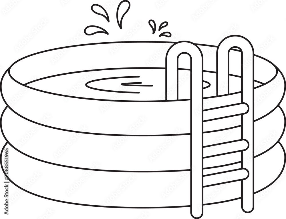 Obraz premium Inflatable swimming pool, cartoon style, line drawing.