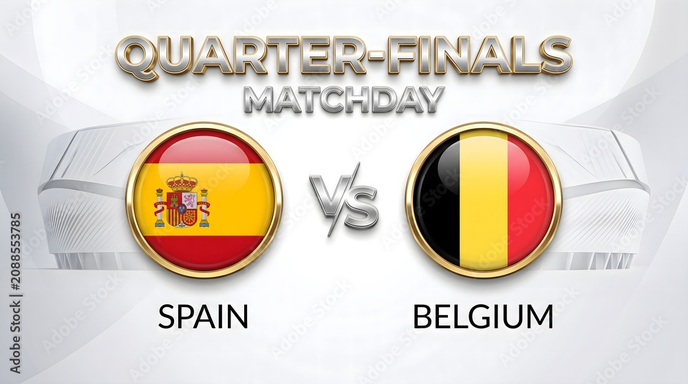 Obraz premium Spain vs belgium quarter finals soccer match graphic display on white background