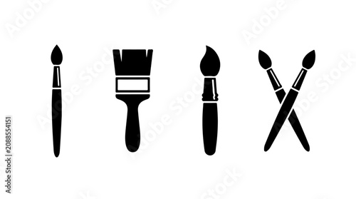 Paintbrush icons illustration featuring various brush types including flat, round, and pointed designs representing art, creativity, and painting tools