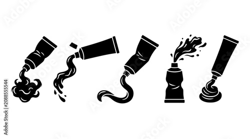 Foto Paint or toothpaste tube icons illustration featuring various squeezing and disp