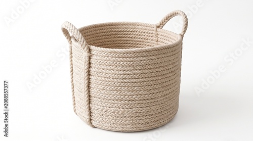 Woven basket, natural fiber basket, beige woven storage, rope basket with handles