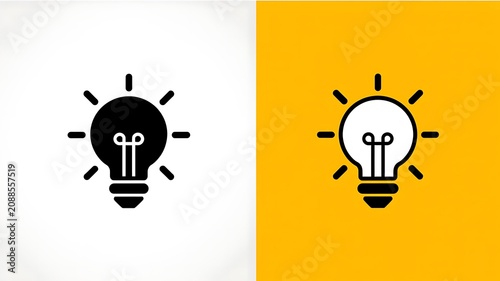 Light bulb icons, black and white, simple symbols, idea concept, flat design