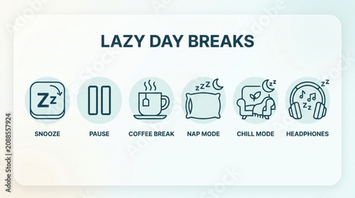 Cuadro en lienzo Lazy day breaks concept with minimalist line art icons for relaxation sleep coff