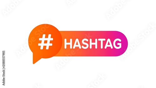 Hashtag symbol, social media icon, orange pink gradient, speech bubble, hashtag sign
