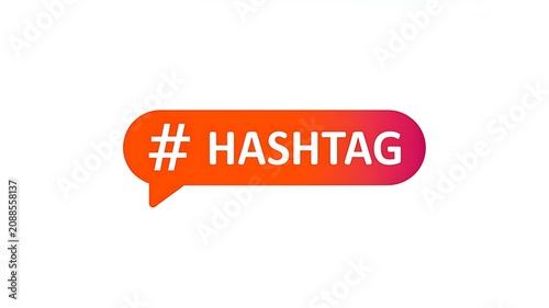 Hashtag symbol, social media icon, orange pink gradient speech bubble, digital communication sign