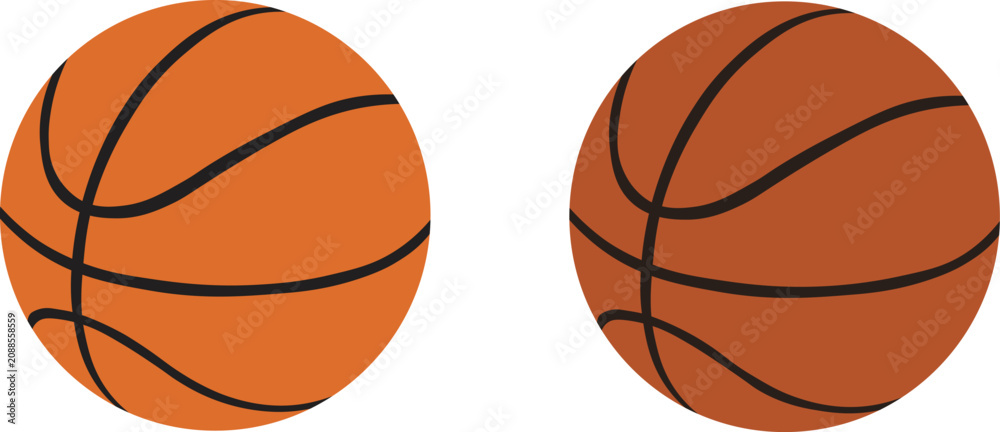 Fototapeta premium Classic basketball ball vector illustration set with smooth geometric lines. High-quality isolated realistic orange and vintage terracotta basketball symbols template.