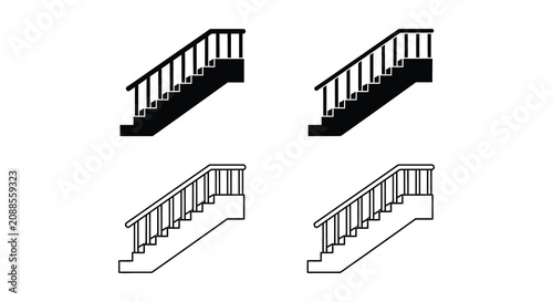 Staircase Silhouettes On White Background Architectural Design Elements