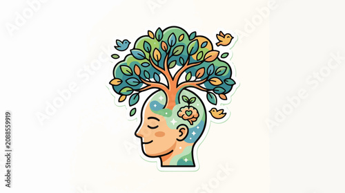 A stylized illustration of a human head with a tree growing out of it (2)