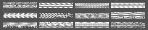 Konstfotografi Varied grunge tire tread and track patterns