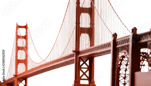 Canvas Print Orange Golden Gate Bridge suspension structure, isolated on transparent backgrou