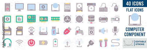 Tableau sur toile Computer component Flat editable icon set