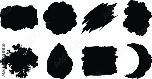Bilde på lerret Abstract ink blot silhouette icons with textured paint splash shapes and irregul