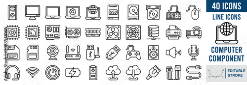Принти на полотні Computer component Line editable icon set