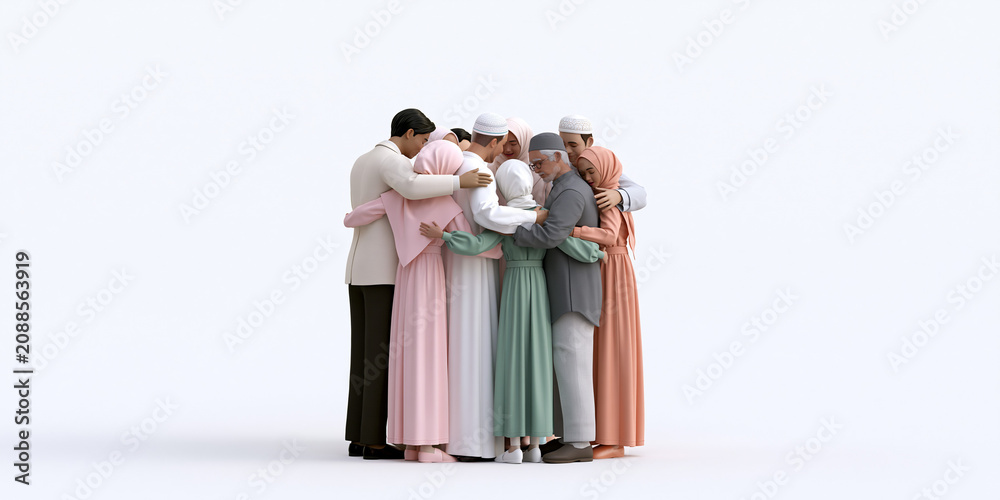 Fototapeta premium Multi-generational Muslim family embracing together in celebration 