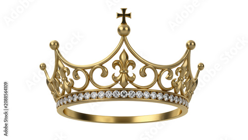 Schilderij op canvas Ornate golden crown with diamonds and fleur-de-lis, isolated on transparent back