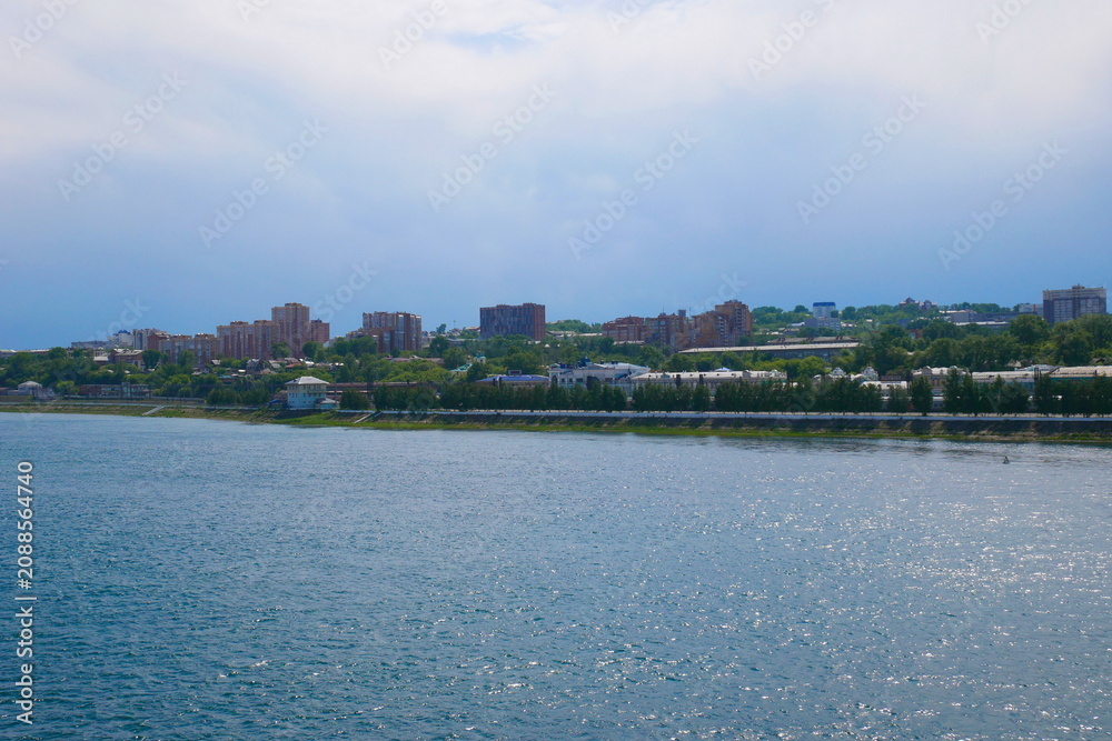 Fototapeta premium The city of Irkutsk in Siberia on the banks of the Angara River. A city in Siberia near Lake Baikal