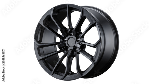 Tableau sur toile Dark grey multi-spoke alloy car wheel with matte finish, isolated on transparent