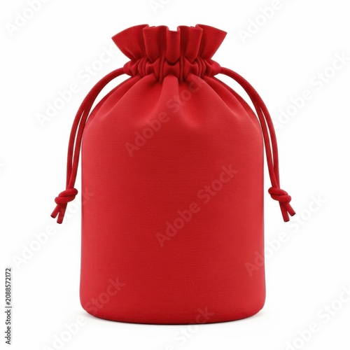 Red velvet fabric pouch with decorative drawstrings and bow closure