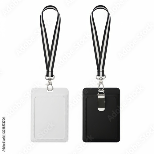 Two lanyard card holders in white and black with attached straps