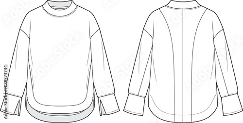 Fotografia Relaxed fit long sleeve top flat sketch with round neckline, dropped shoulders,