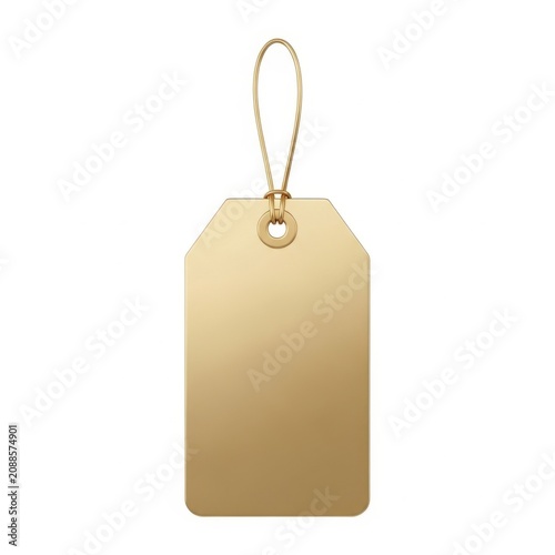 Gold-toned tag with a rope loop for labeling or decoration purposes.