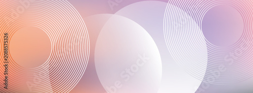 Abstract pastel gradient background banner with concentric linear circles, modern minimalist subtle soft pink peach purple geometric backdrop vector.