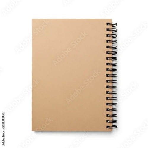A plain spiral-bound notebook with a light brown kraft cover and metallic spiral binding.