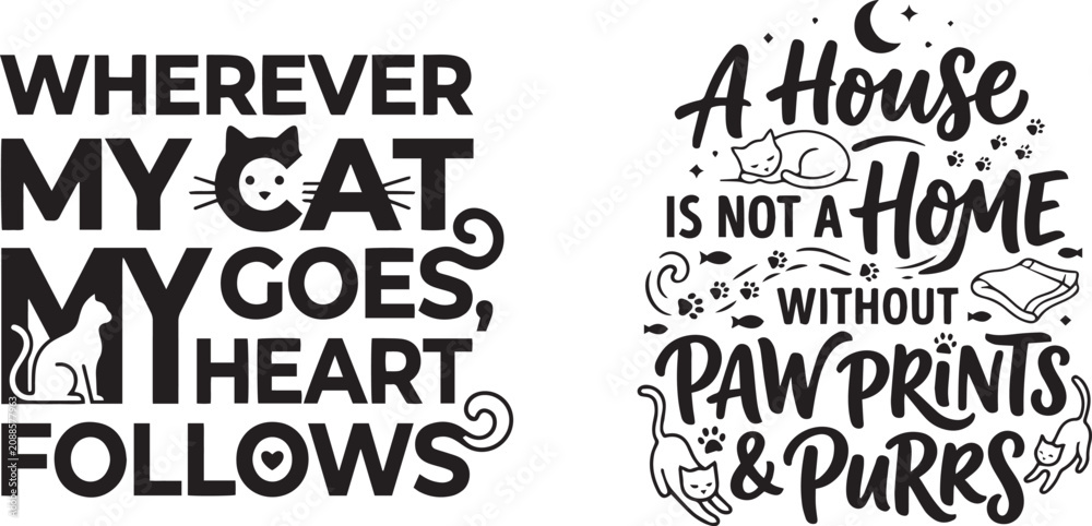 Fototapeta premium Cat quotes svg bundle, cat lover typography t-shirt design vector
