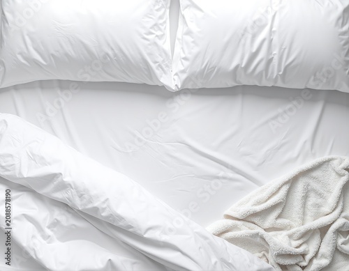 a white bed with a white comforter and a white blanket