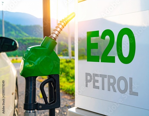 Indian fuel station dispensing E20 ethanol blended petrol