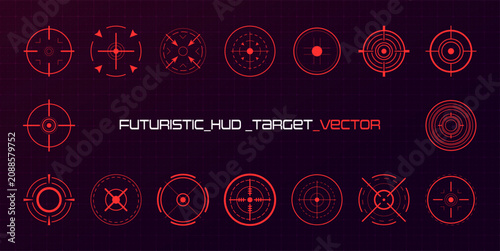 Cuadro en lienzo Red target HUD set featuring circular targeting graphics and futuristic interface elements