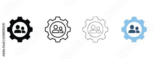 gear icons with people inside on white background for teamwork and collaboration concepts  business and technology symbols
