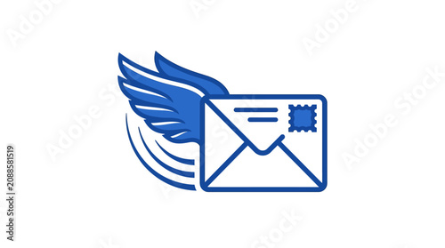 Obraz na plátně Blue Winged Envelope Postal Mail.