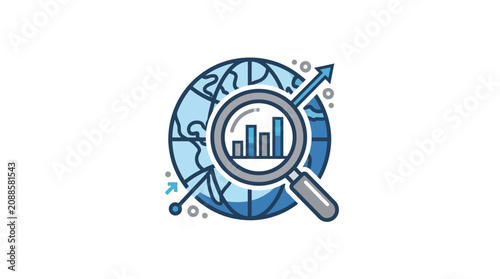Tableau sur toile Magnifying glass over bar chart graph.