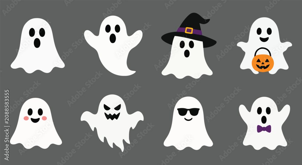 Naklejka premium Halloween Ghost Silhouette Bundle Spooky Black Ghost Vector Set