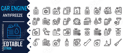 Automotive Coolant and Radiator Editable Icon Set