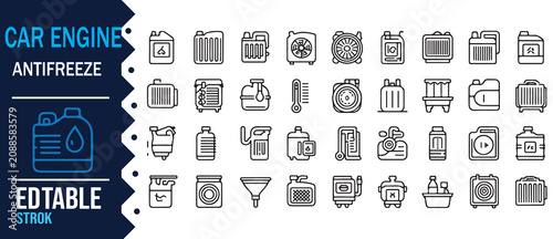 Foto Car Engine Antifreeze and Cooling System Editable Line Icons