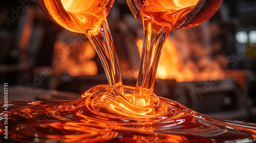 Molten Glass Pouring During Industrial Glassmaking Process