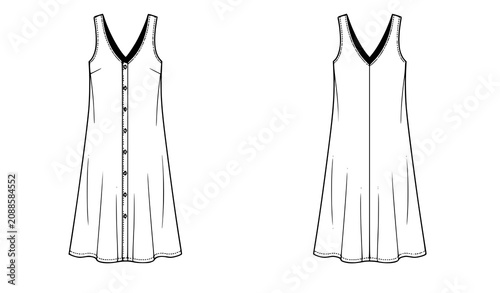 Photos Women's Deep V Neck Button Front Maxi Camisole Technical Fashion CAD Flat Vector