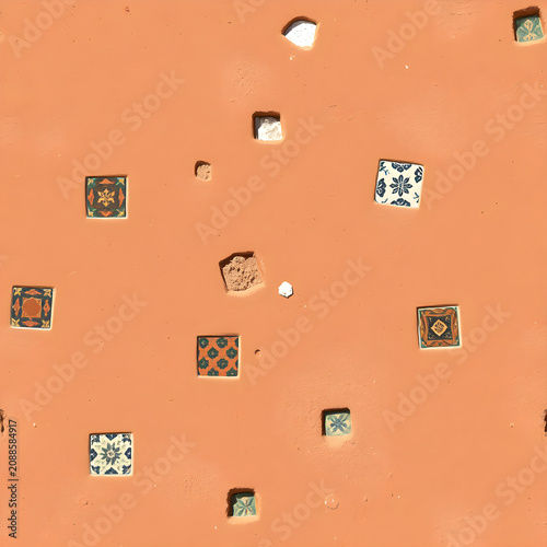 Seamless Mediterranean stucco with random tile insertions