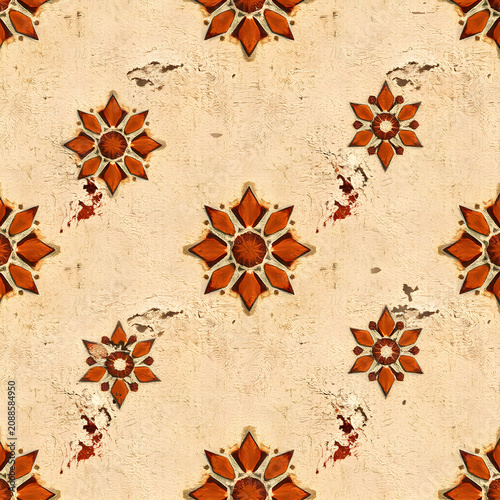 Weathered courtyard stucco with terracotta inlay seamless